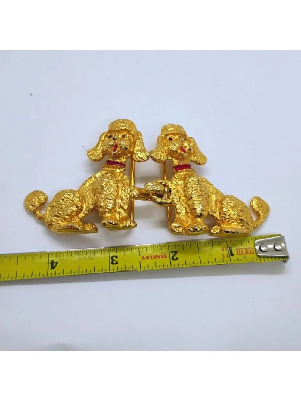 Vtg 1973 Designer Signed Mimi di N Double Poodle Dog Belt Buckle Gold Tone